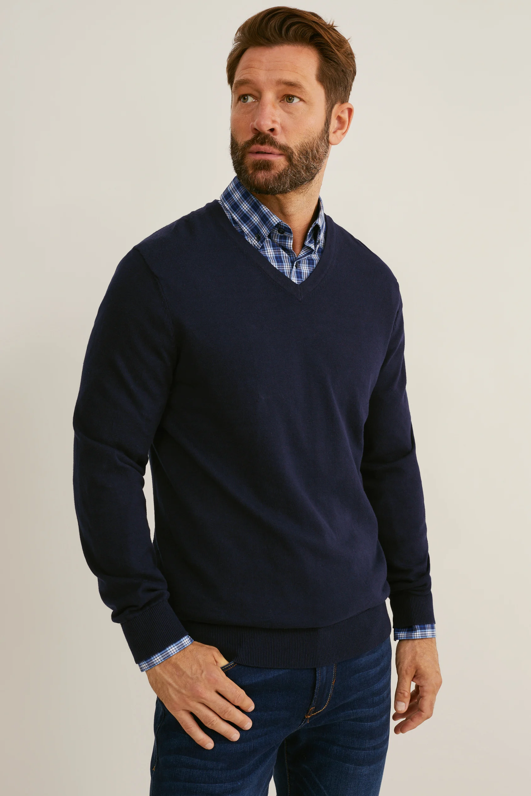Jumper and shirt - regular fit - button-down collar - easy-iron