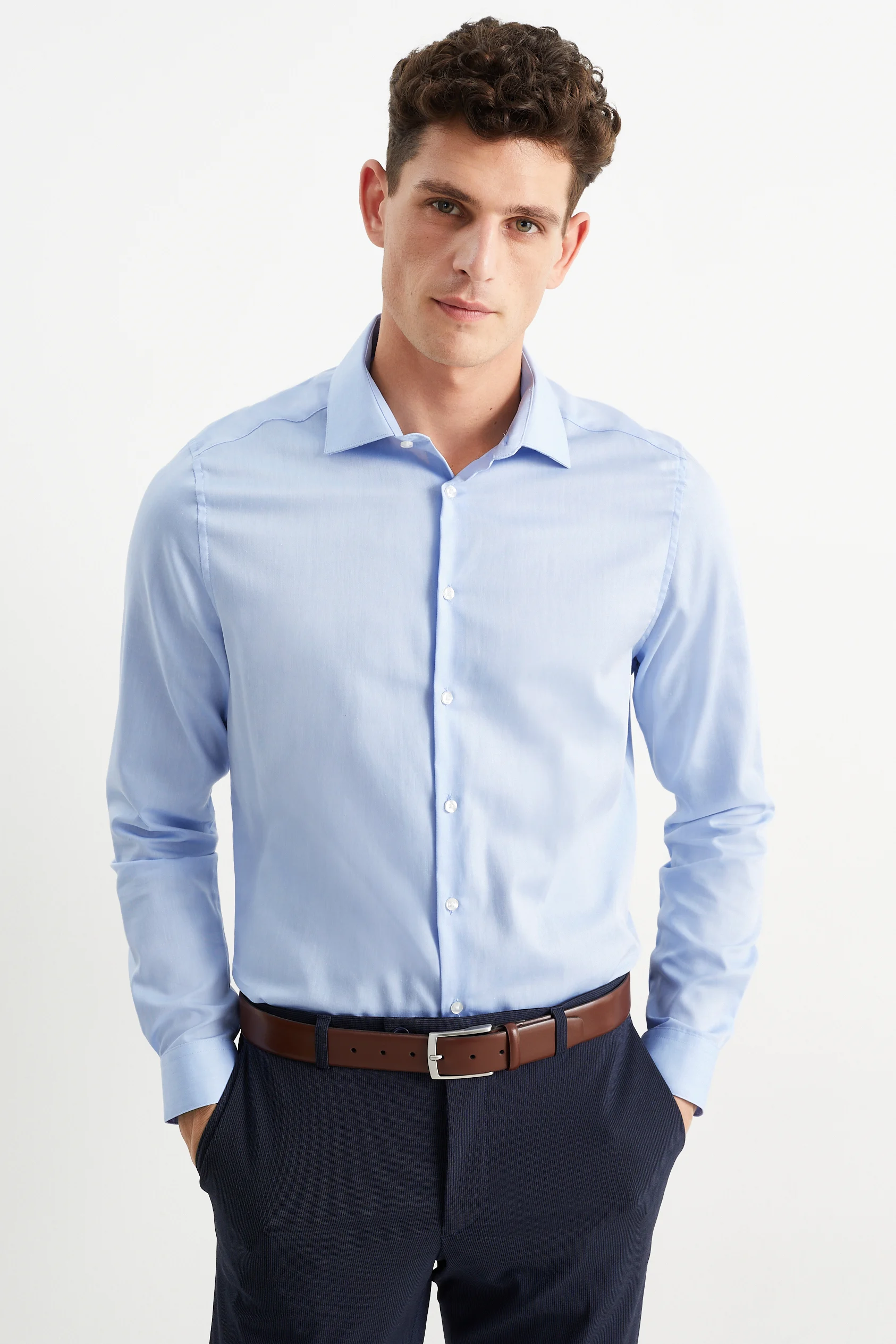 Business shirt - slim fit - cutaway collar - easy-iron