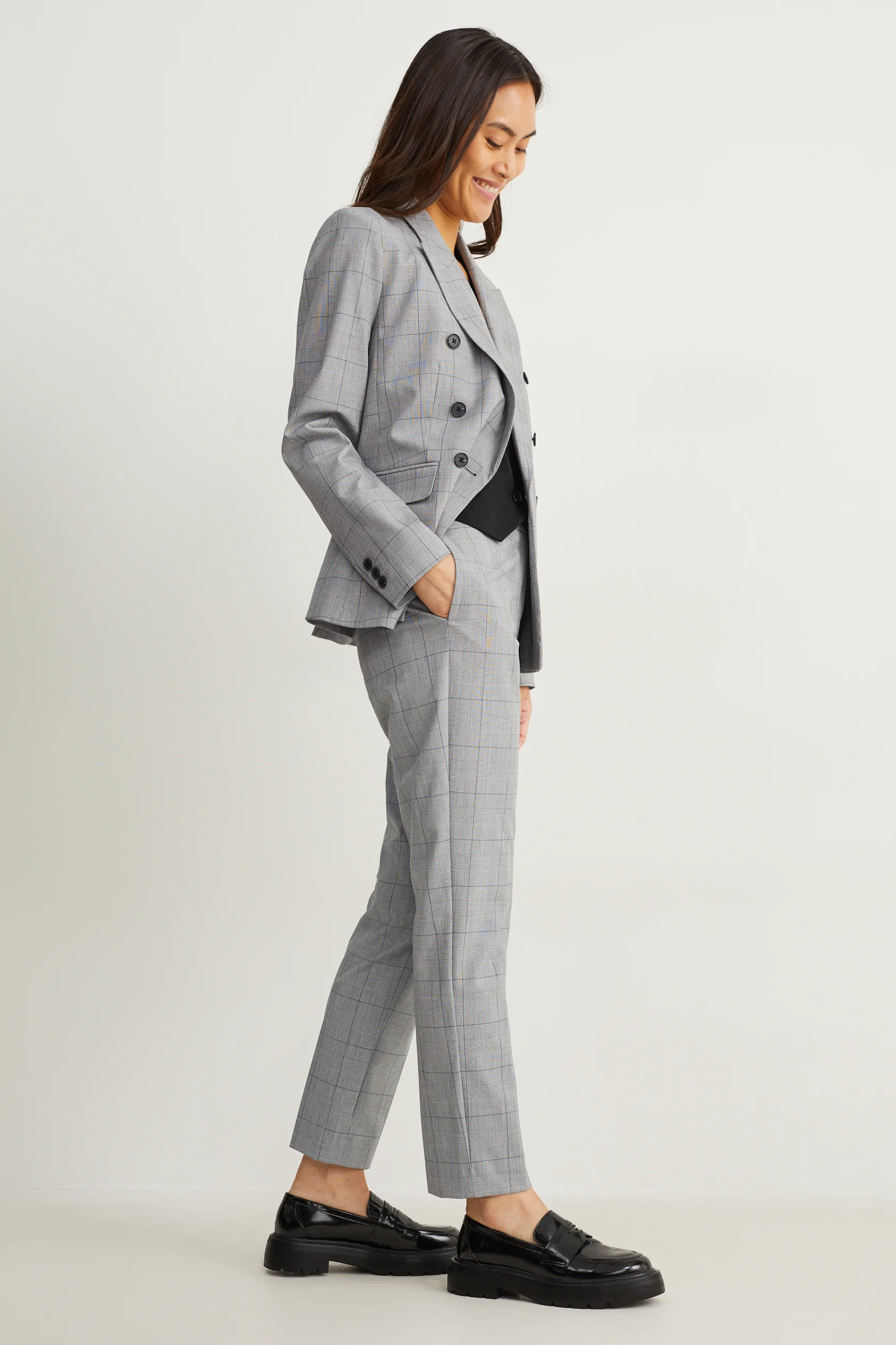 Business trousers - mid-rise waist - slim fit - Mix & match - check