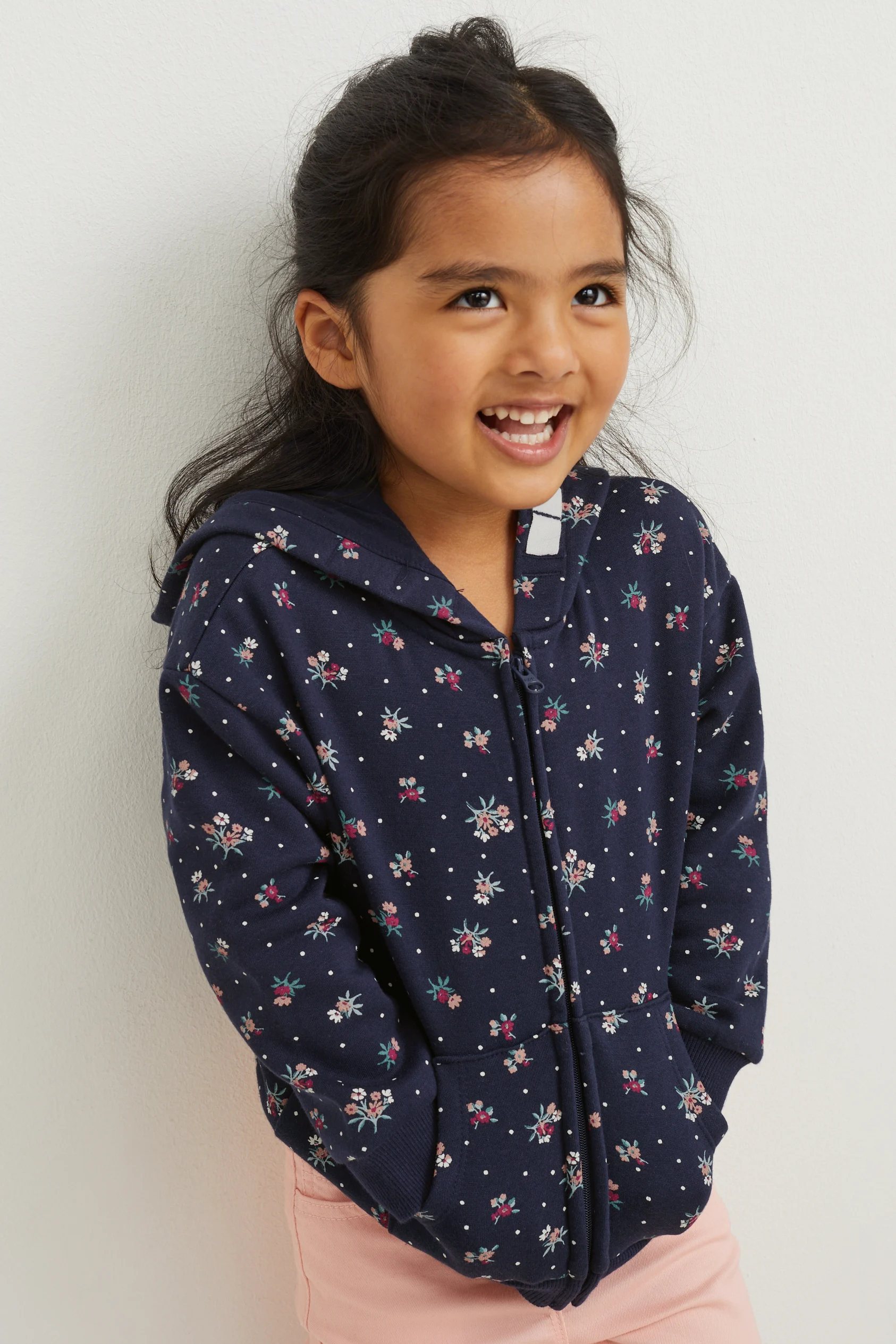 Zip-through sweatshirt with hood - floral