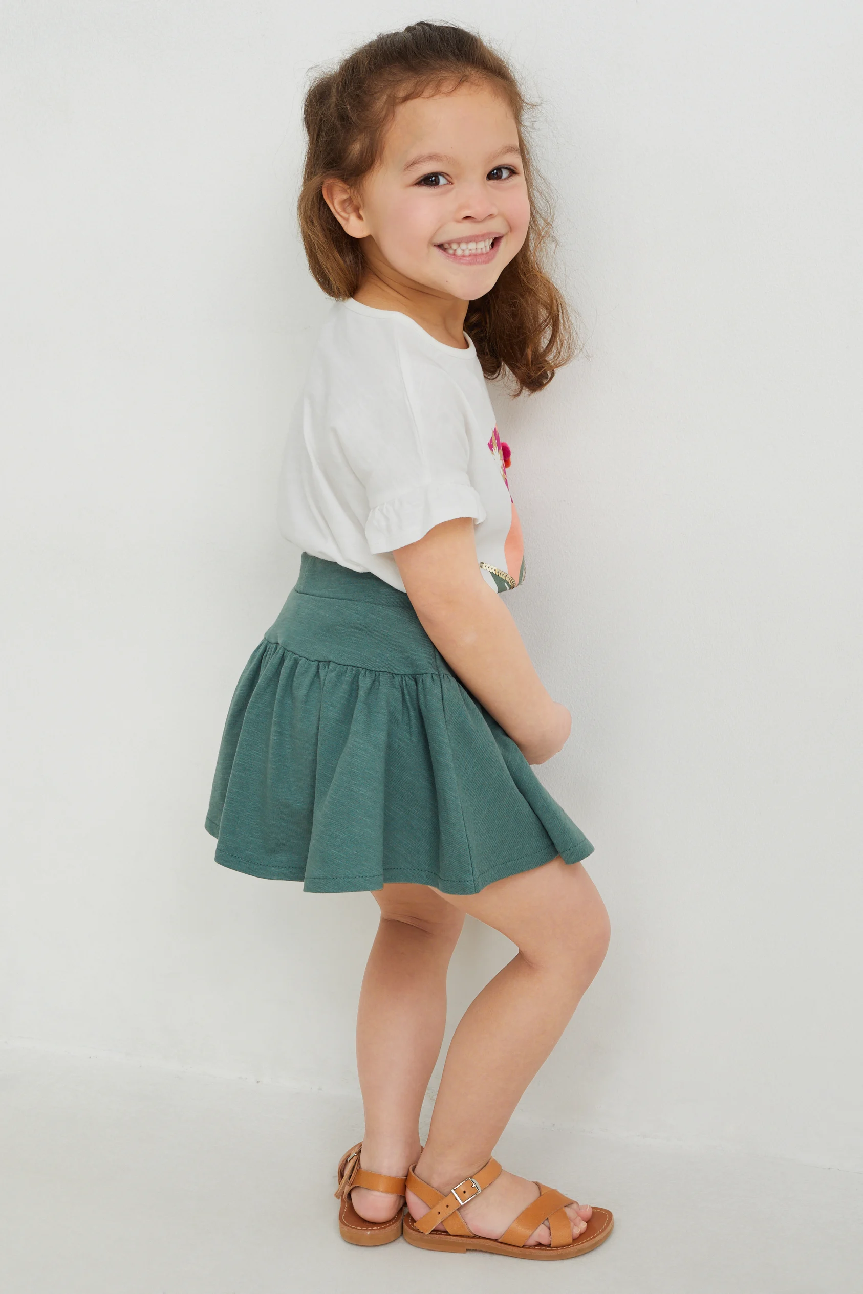 Set - top, short sleeve T-shirt, skirt and leggings - 4 piece