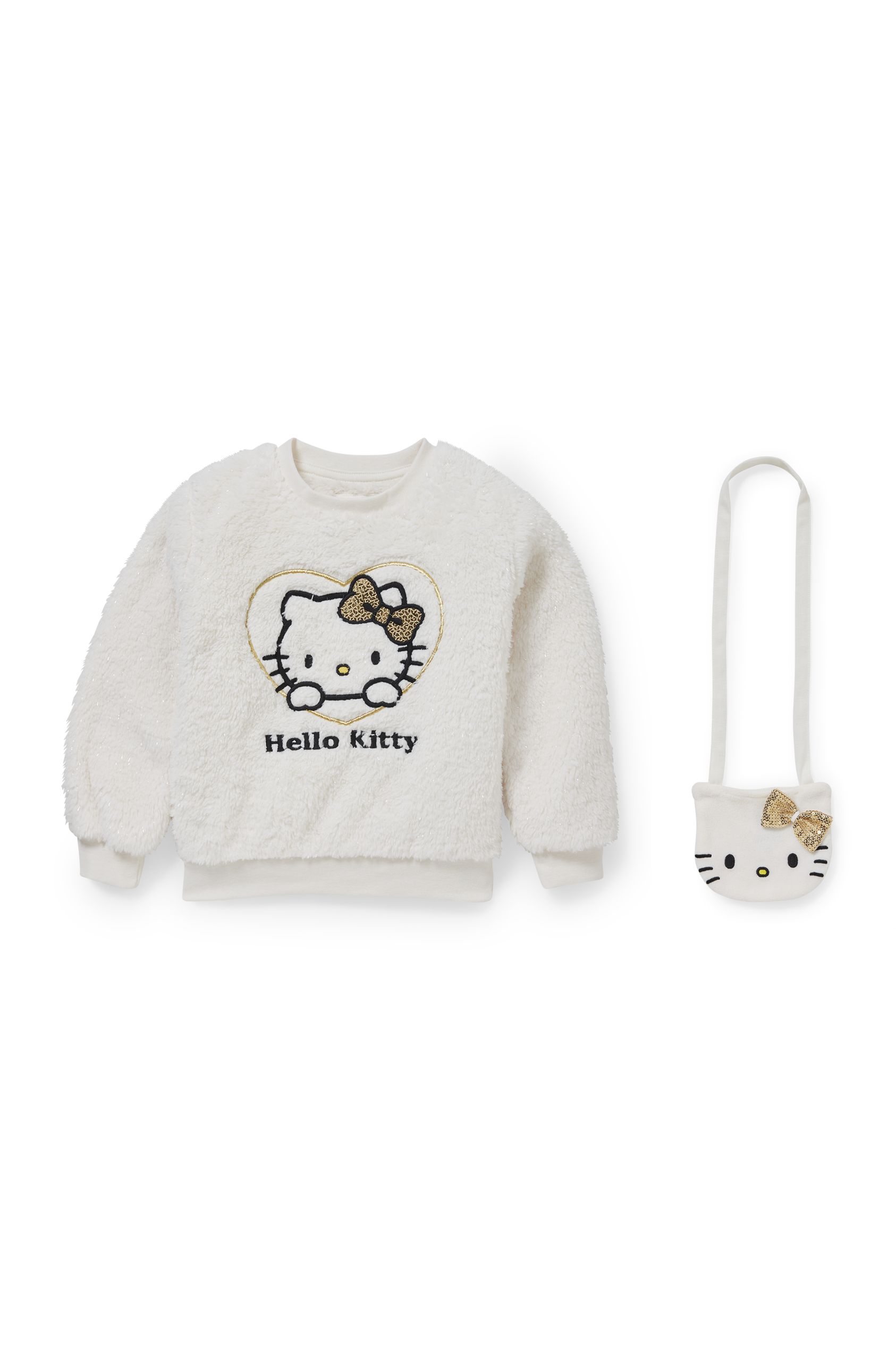 Hello Kitty - set - teddy fur sweatshirt and fleece bag