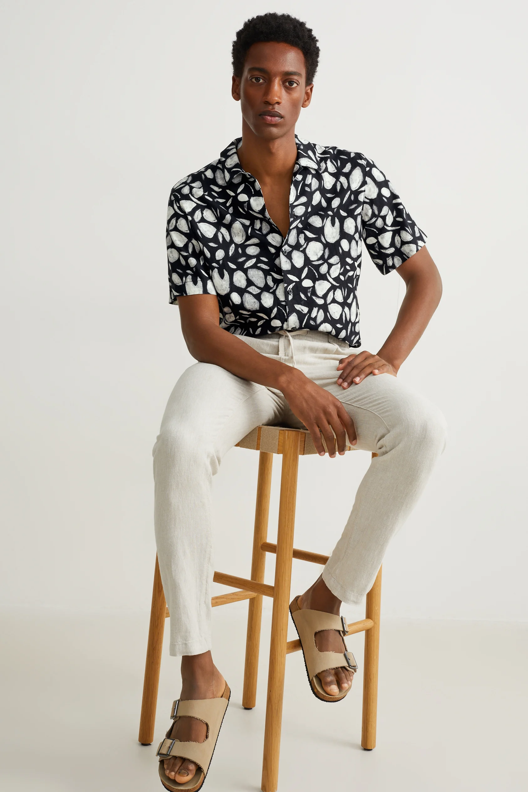 Shirt - regular fit - lapel collar - linen blend