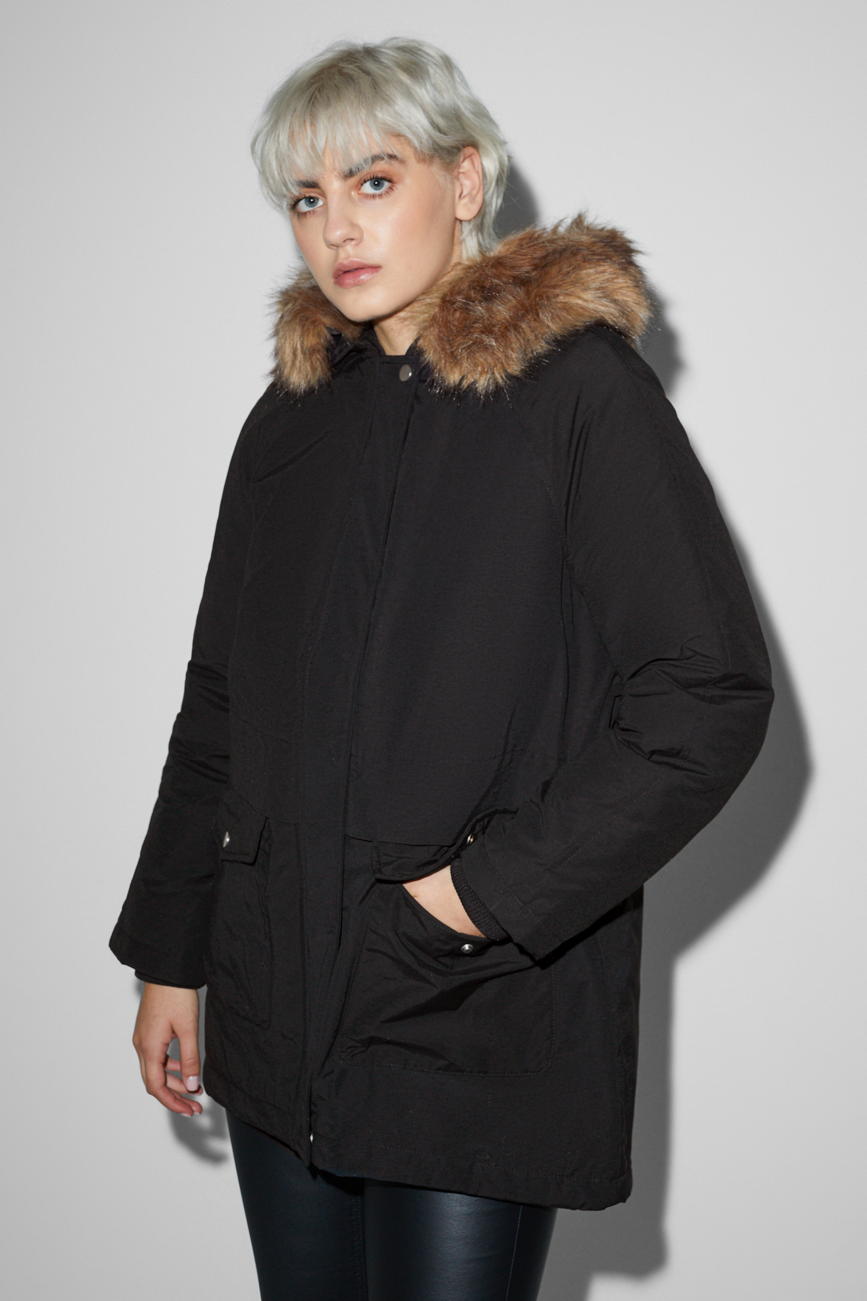 CLOCKHOUSE - parka with hood and faux fur trim