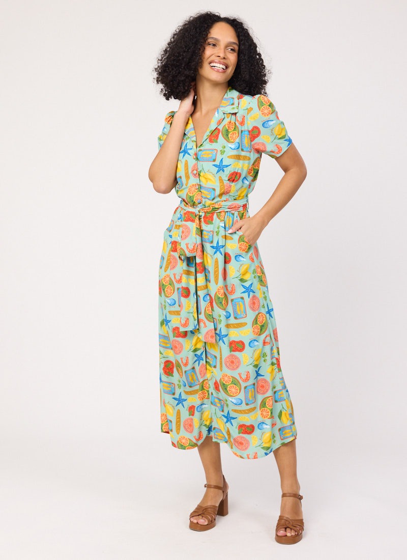 Roberta Tapas Print Midaxi Tea Dress