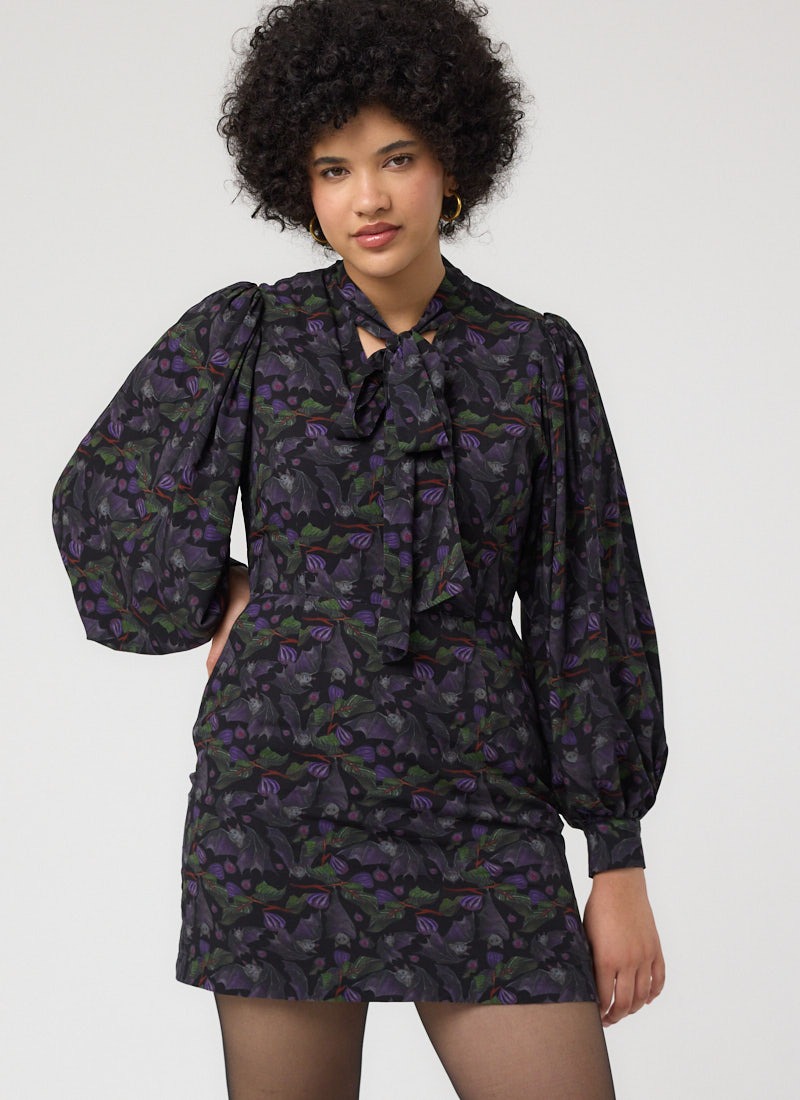 Nolly Bat Print Pussy Bow Mini Dress