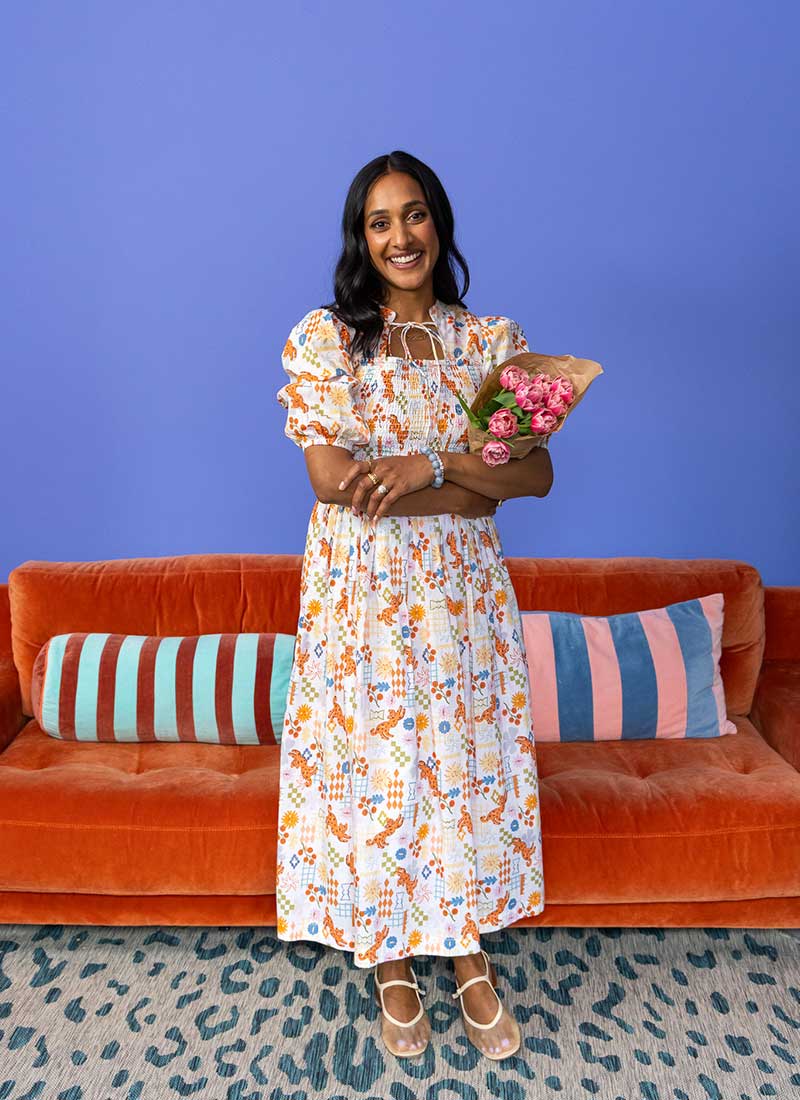 Zeena X Joanie - Jesse Abstract Pomodoro Print Tie Neck Midi Dress