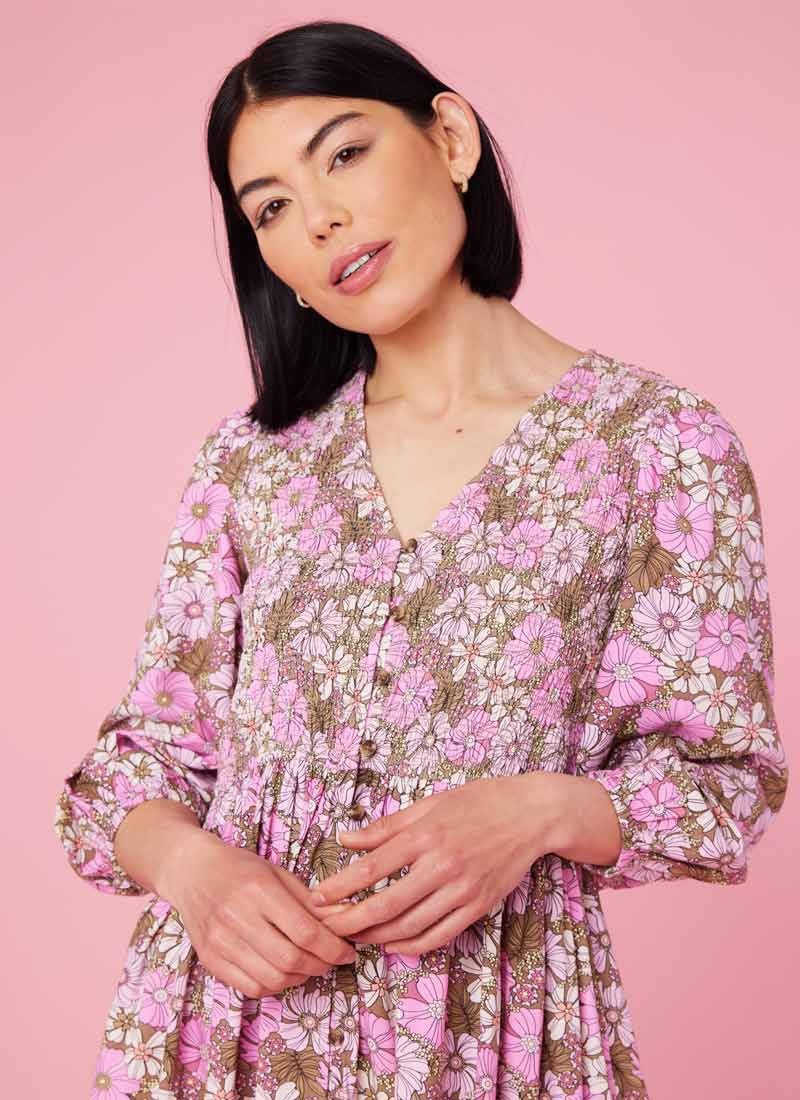 Henderson Pink Floral Print Smock Dress