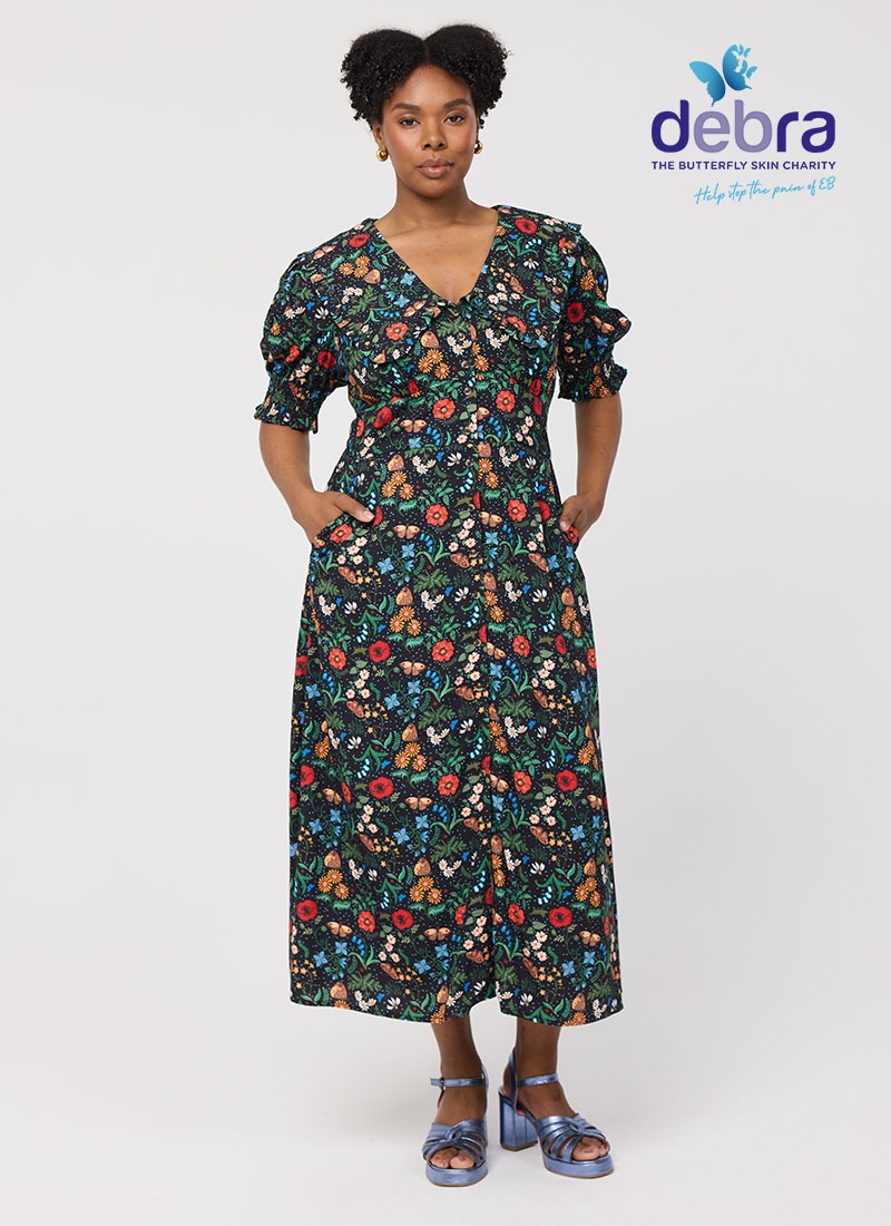 Constance Butterfly Garden Print Collared Midaxi Dress
