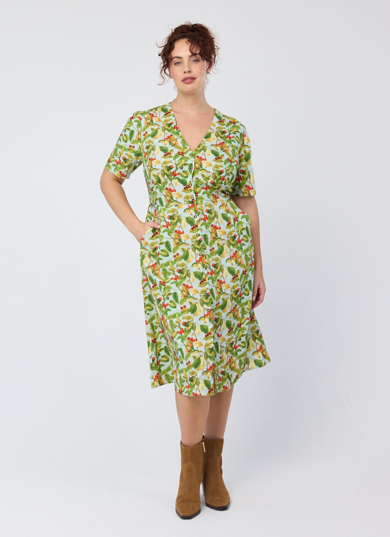 Manon Cherry Print Button-Through Tea Dress