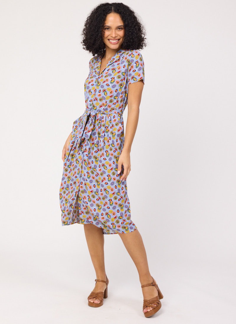 Carly Fruit Sticker Print Midi Dress