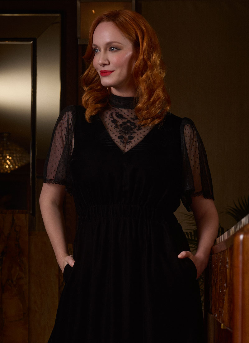 Christina Hendricks X Joanie - Immortal Flower High Neck Velvet Maxi Dress