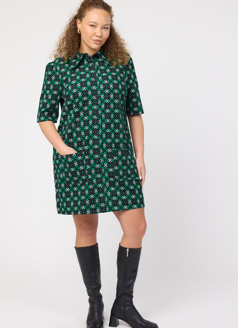 Anderson Green Geometric Print A-Line Shift Dress