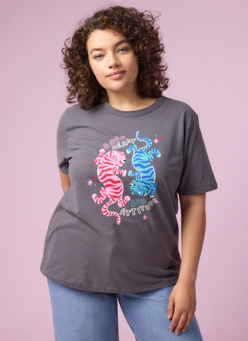 Parker Good Heart Bad Attitude Tiger Print Slogan Tee