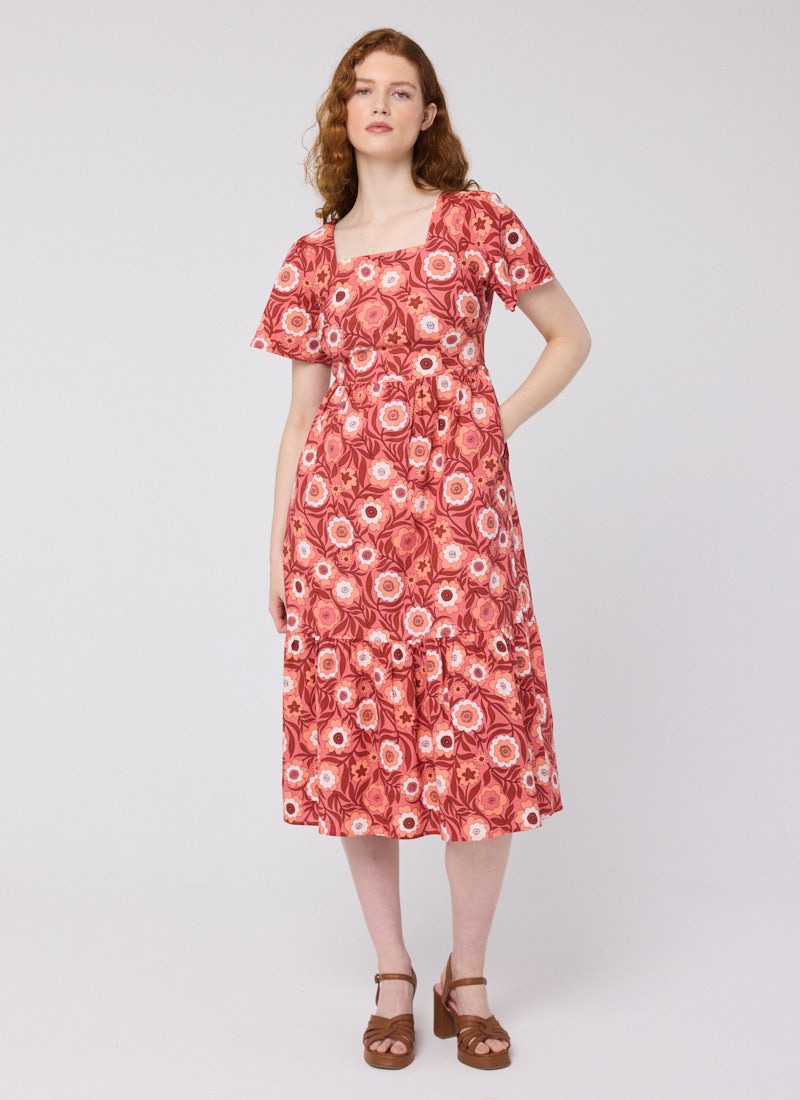 Georgia Pink Floral Print Square Neck Dress