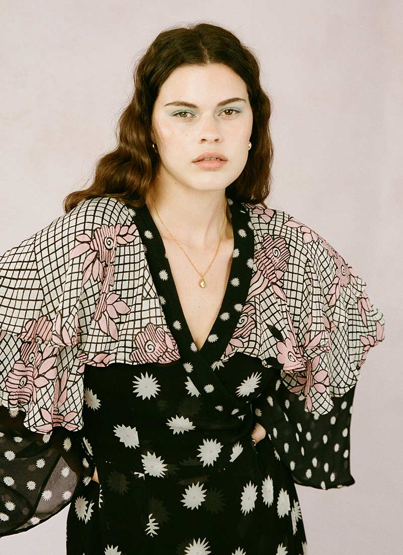 Celia Birtwell X Joanie - Michaelmas Daisy Print Cape Sleeve Wrap Dress