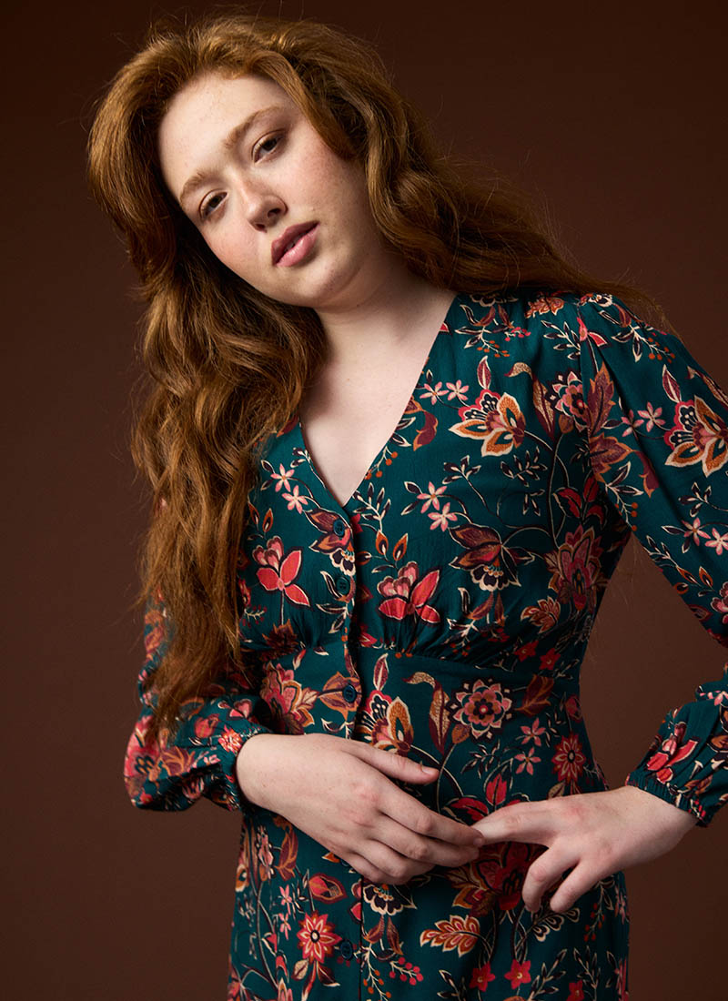 Sandra Jacobean Floral Print Long Sleeve Midi Dress