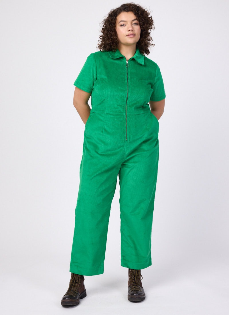 Robin Short Sleeve Corduroy Boilersuit - Bright Green