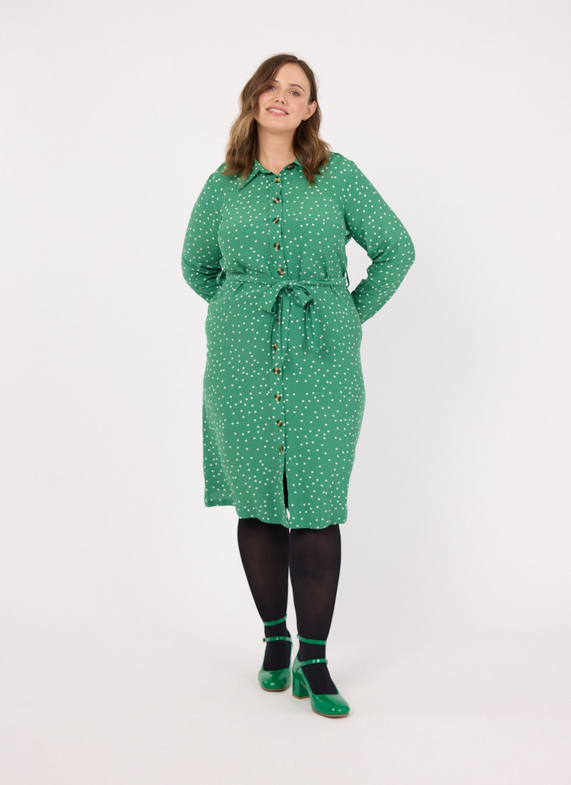 Mina Spot Print Button-Down Midi Dress - Green