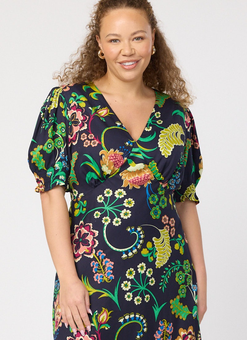 Colleen Botanical Floral Print Midi Dress