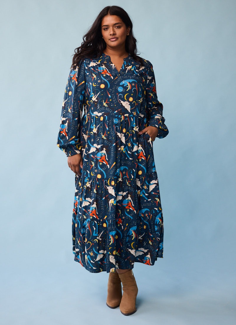 Cady Astrological Print Long Sleeve Smock Dress