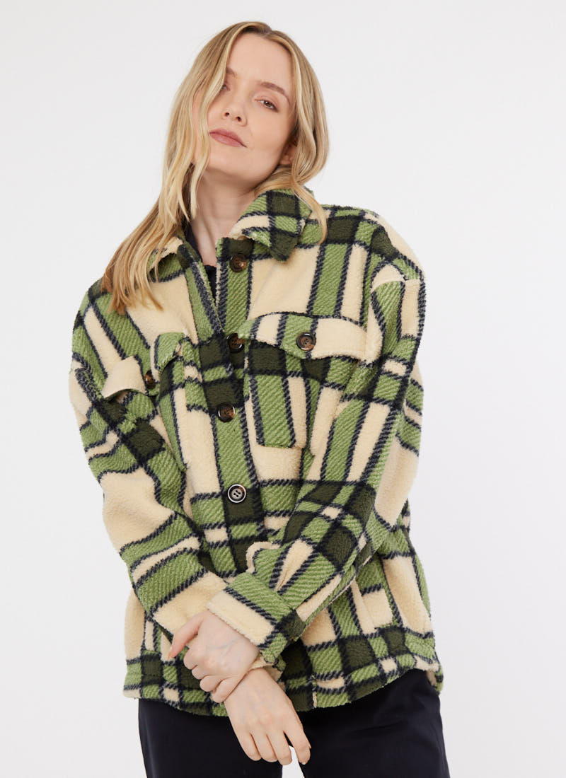 Jackie Tartan Fleece Shacket - Green