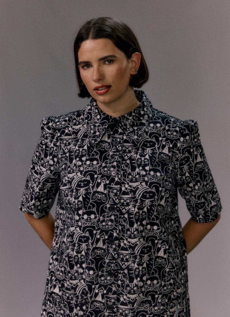 Anderson Cat Print A-Line Shift Dress