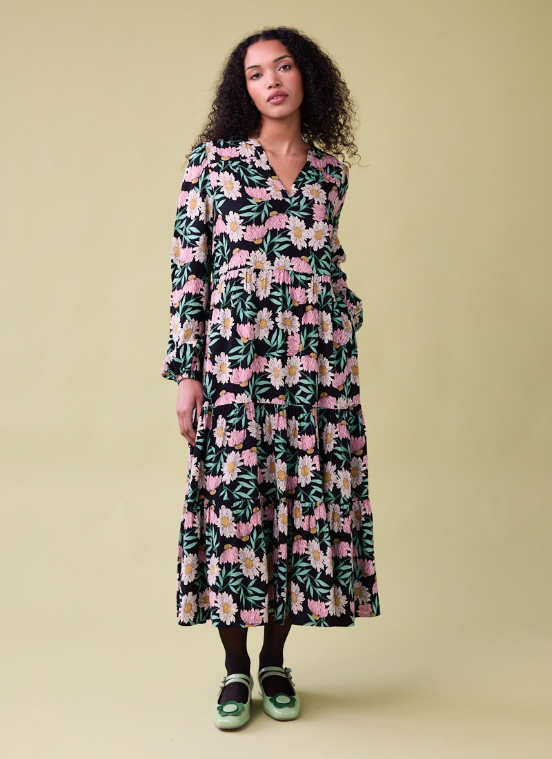 Cady Daisy Print Long Sleeve Smock Dress