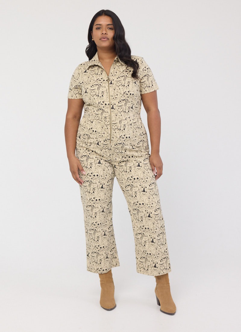 Robin Cat Print Short Sleeve Boilersuit
