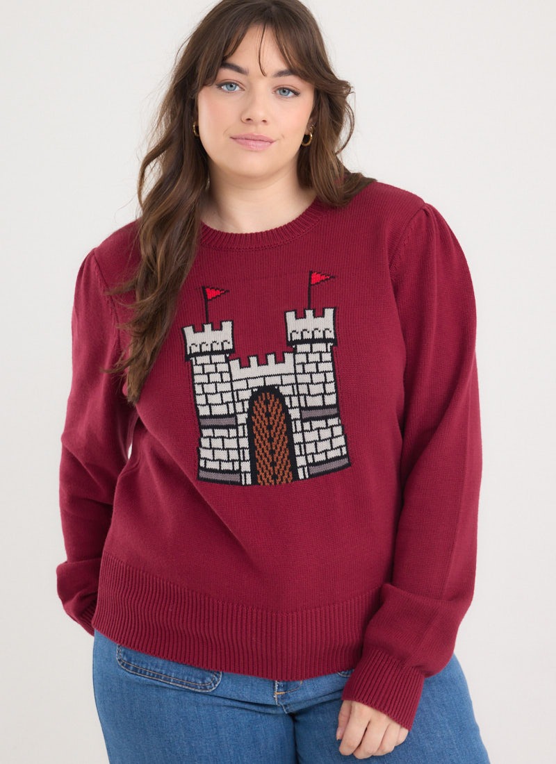 Sheila Castle Intarsia High Neck Knitted Jumper