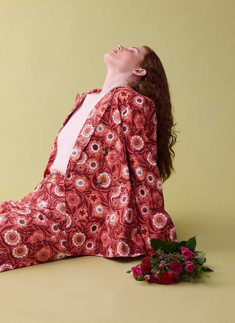 Richy Pink Floral Print Soft Tailored Blazer