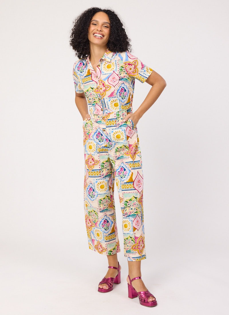Ithaca Postcard Print Short Sleeve Boilersuit