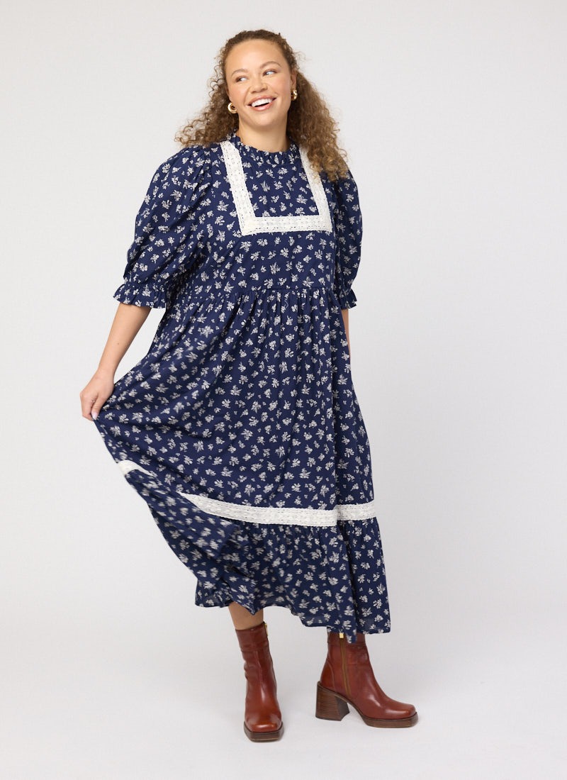 Ceri Ditsy Floral Print Puff Sleeve Prairie Dress