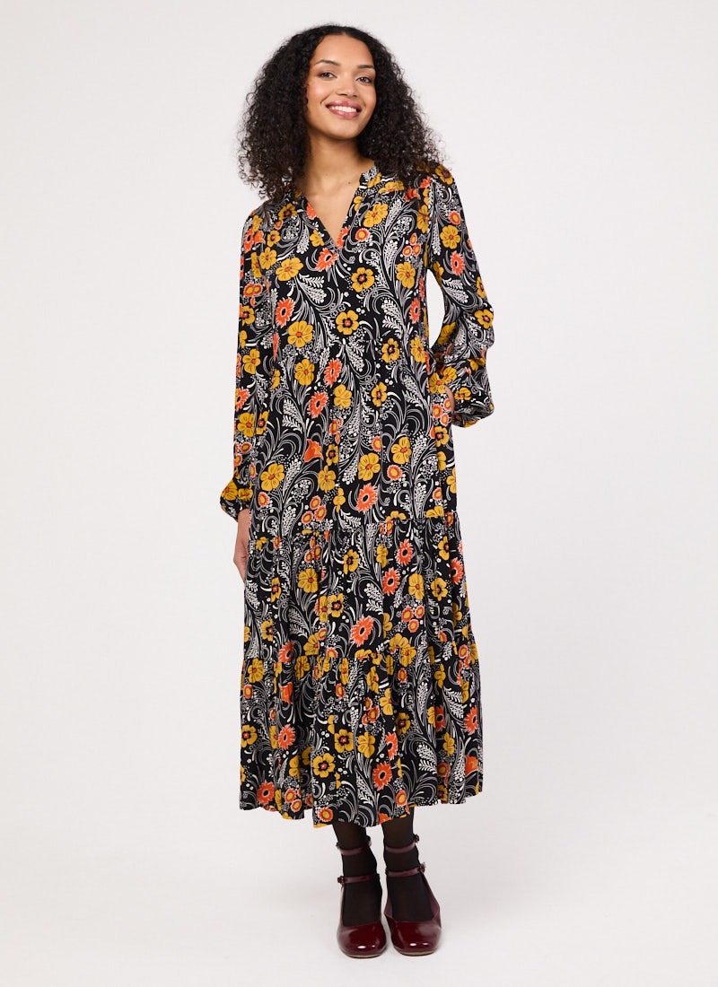 Cady Floral Print Long Sleeve Smock Dress