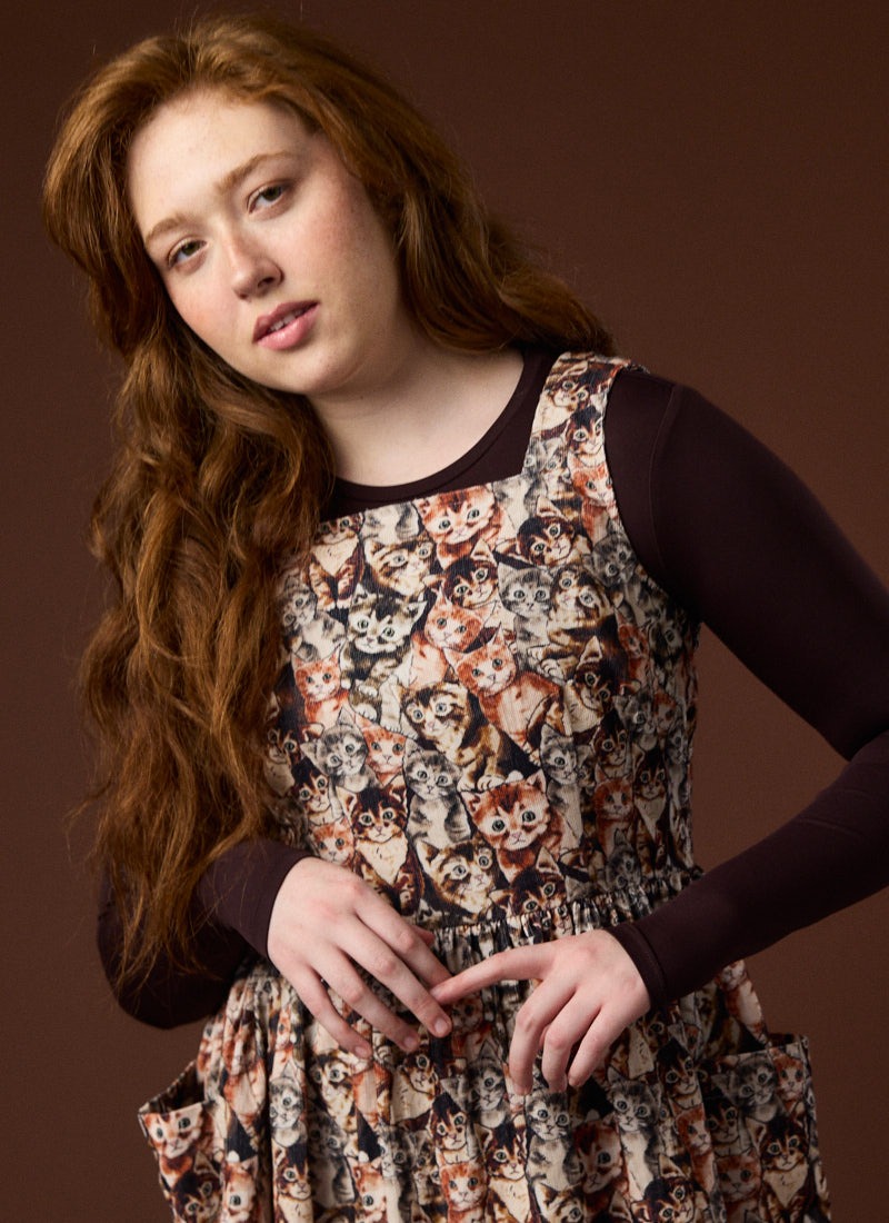 Aiken Cat Tapestry Print Needlecord Pinafore Dress