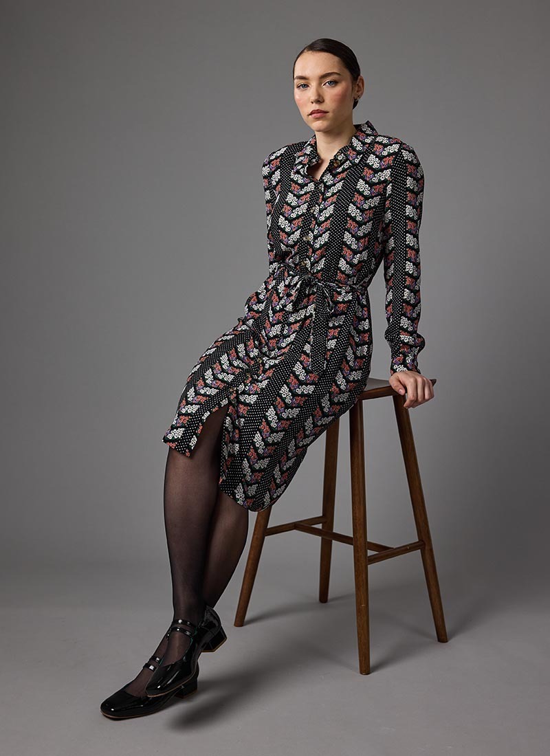 Mina Floral Chevron Print Button-Down Midi Dress