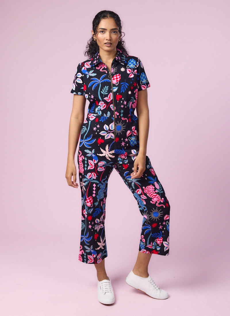 Robin Tropical Tiger Print Short Sleeve Boilersuit