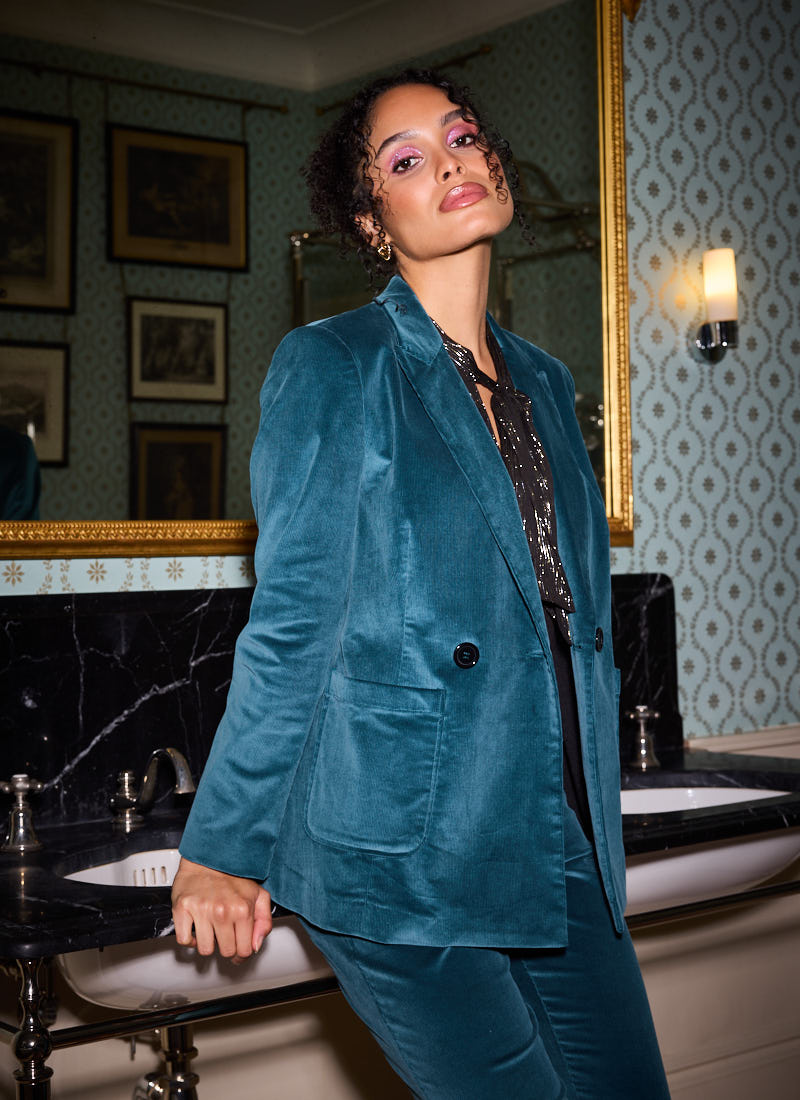 Jarvis Double Breasted Corduroy Blazer - Teal