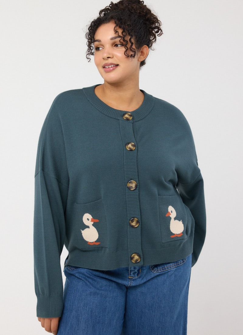 Alder Duck Intarsia Knitted Cardigan