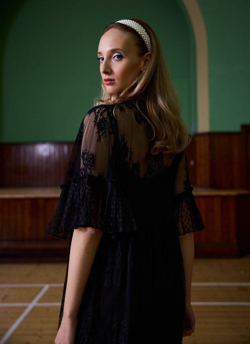 Havisham High Neck Lace Midi Dress - Black