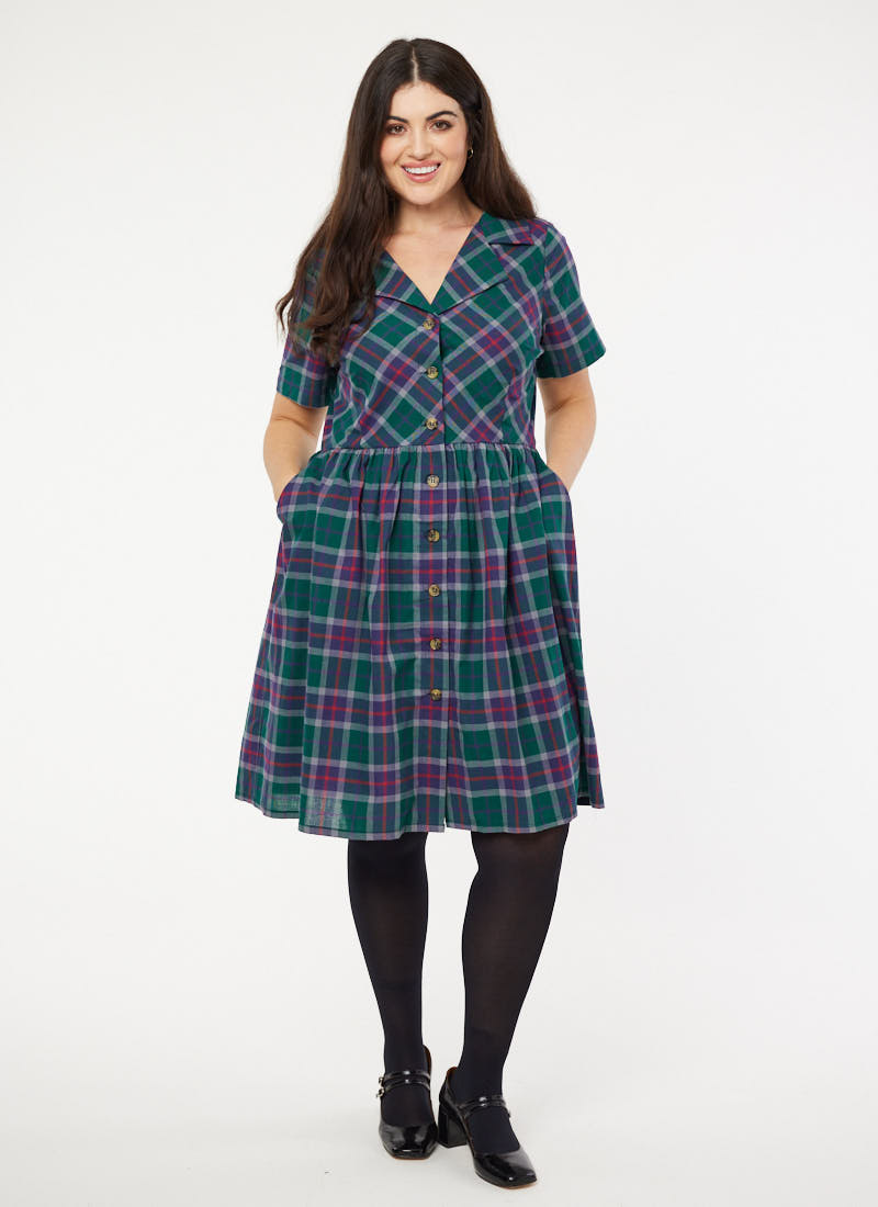 Pepita Check Shirt Dress - Green
