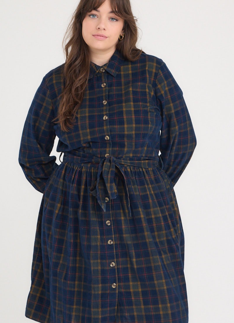 Alfreda Corduroy Woven Check Shirt Dress