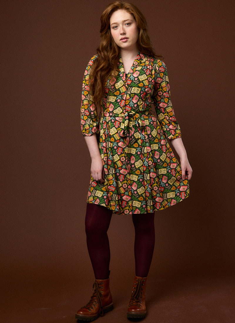 Barbara Floral Book Print Button-Through Tea Dress