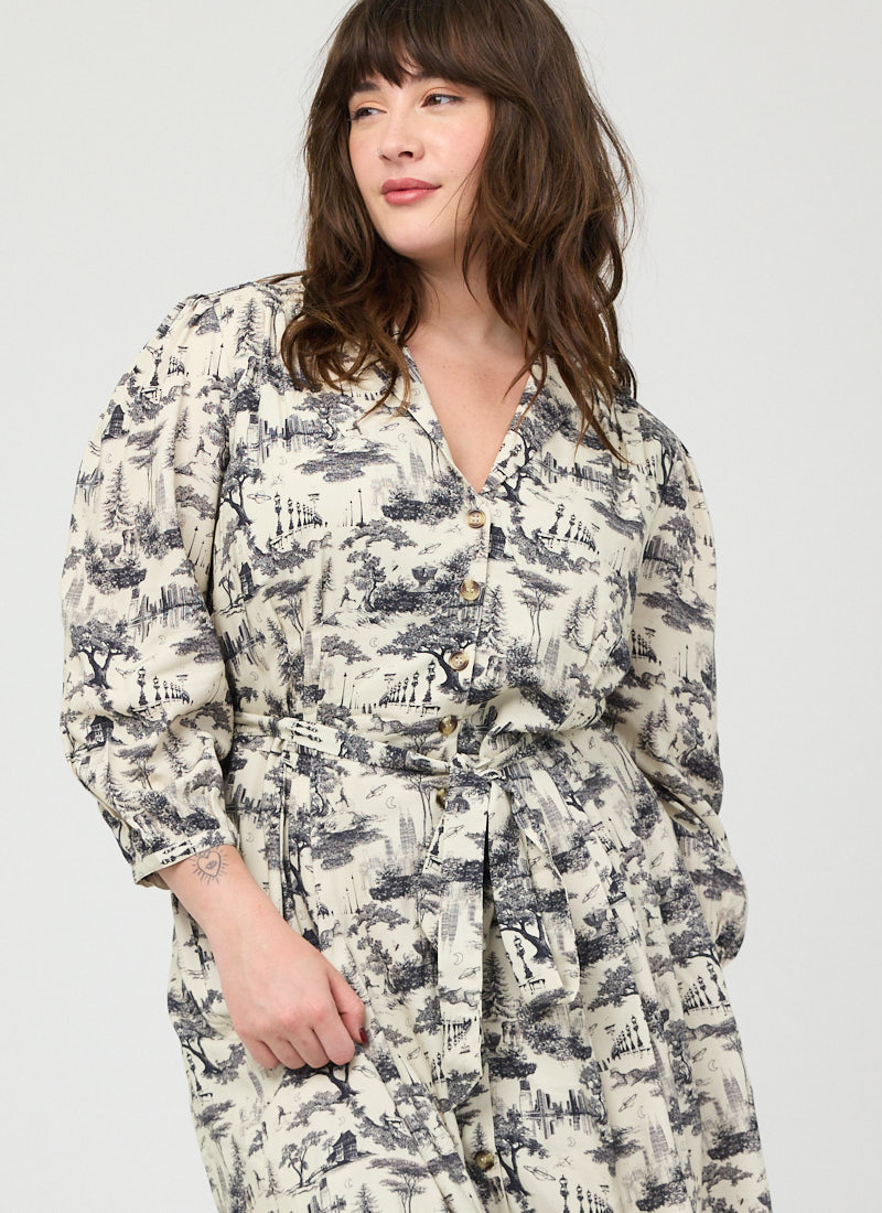 Barbara Toile De Jouy Print Button-Through Dress