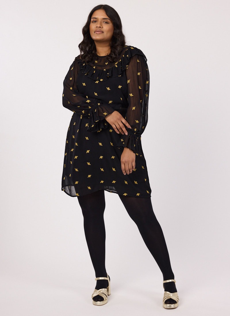 Kanchan Bee Sheer Embroidered Long Sleeve Mini Dress