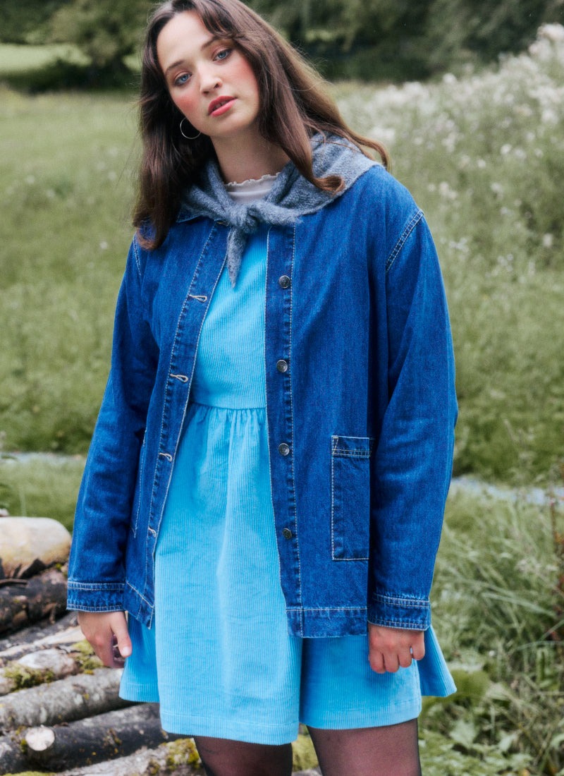 Lainey Square Neck Corduroy Pinafore Dress - Heritage Blue