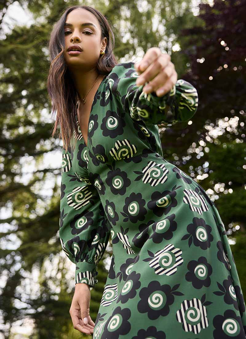 Celia Birtwell X Joanie - Candyflower Print Bell Sleeve Midi Dress