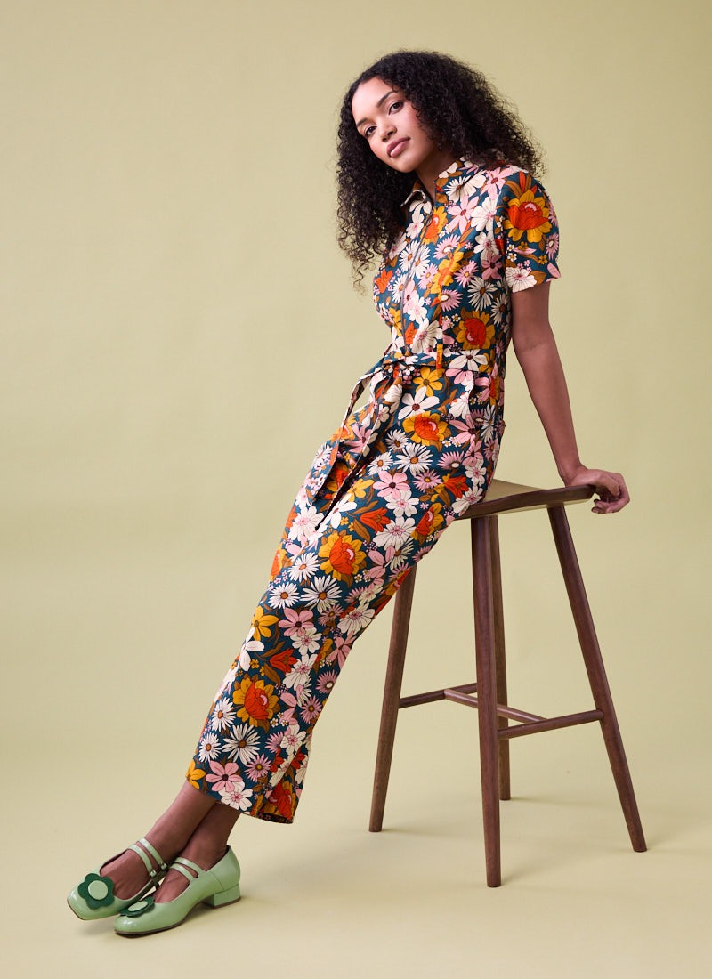 Mork Retro Floral Print Short Sleeve Boilersuit