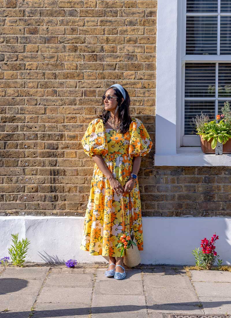 Zeena X Joanie - Emma Marigold Floral Puff Sleeve Midaxi Dress