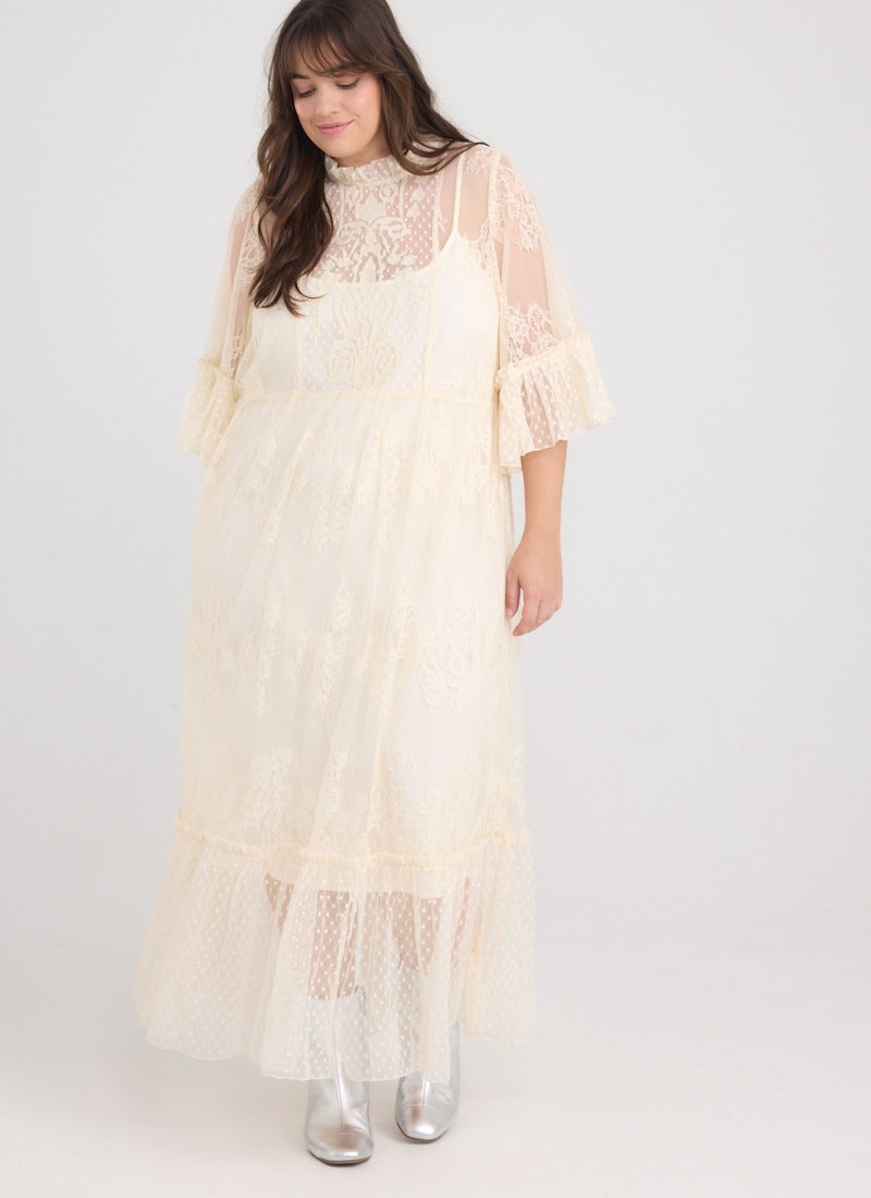 Havisham High Neck Lace Midi Dress - Ivory
